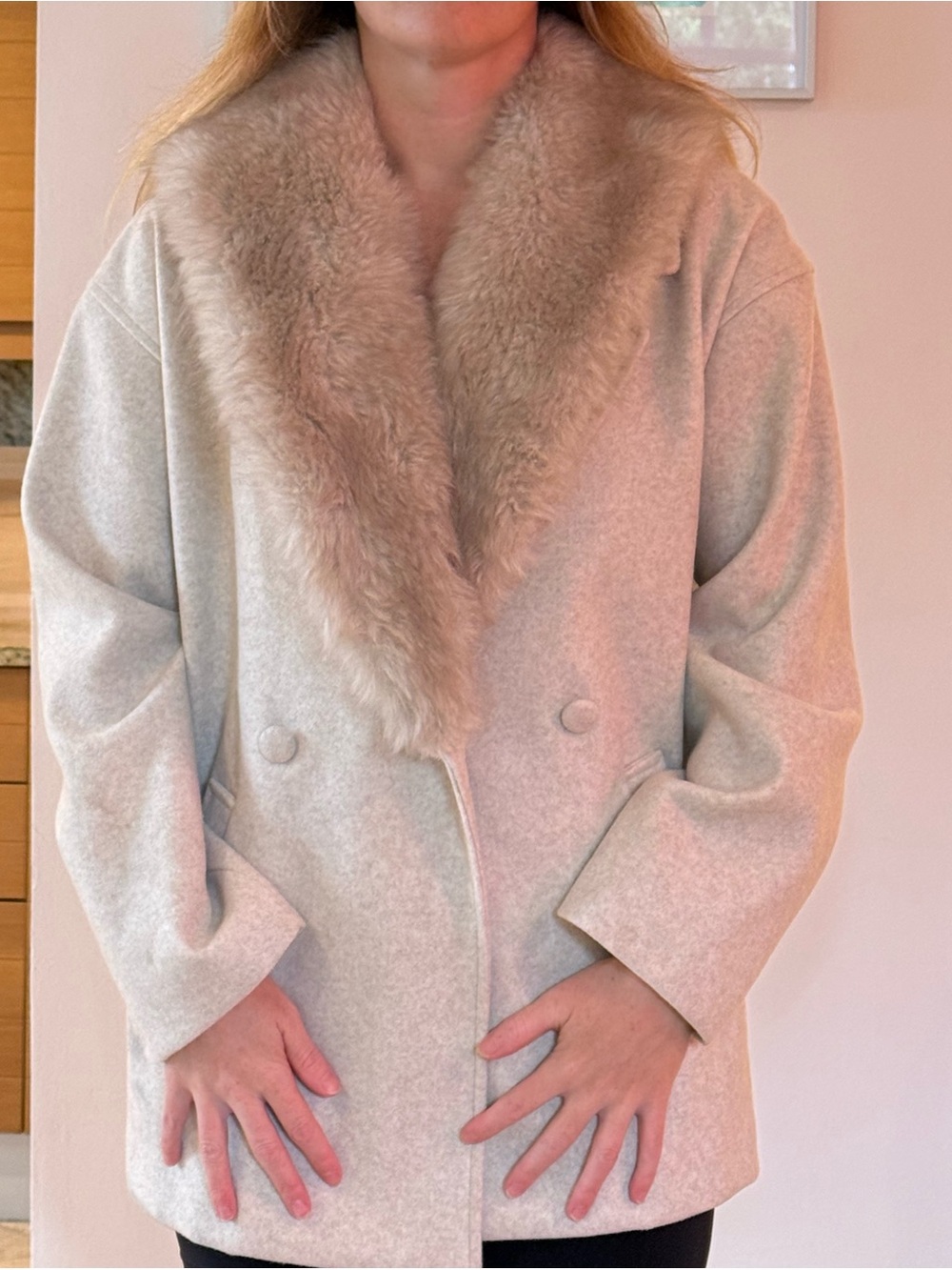 Zara Cream Faux Fur Collar Jacket